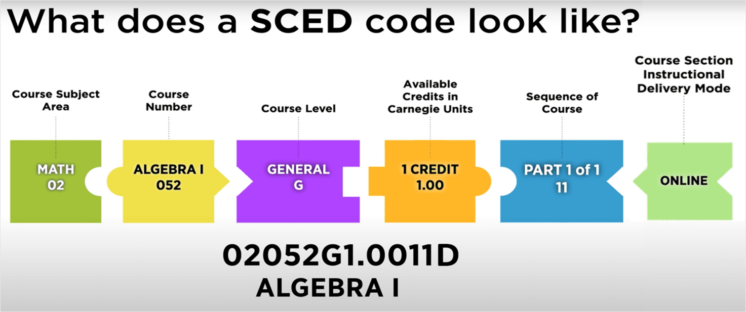 Figure 1. SCED Code Parts Illustrated what each character means.